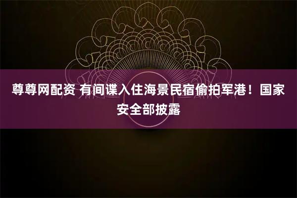 尊尊网配资 有间谍入住海景民宿偷拍军港！国家安全部披露